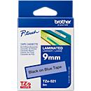 Cassette de ruban pour titreuses TZe-521 Brother, 9 mm de largeur, bleu/noir