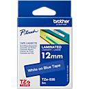 Cassette de ruban pour titreuses TZe-535 Brother, 12 mm de largeur, bleu/blanc