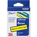 Cassette de ruban pour titreuses TZe-611 Brother, 6 mm de largeur, jaune/noir