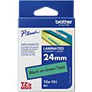 Cassette de ruban pour titreuses TZe-751 Brother, 24 mm, vert/noir