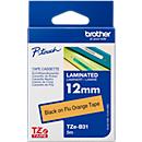 Cassette de ruban pour titreuses TZe-B31 Brother, 12 mm de largeur, orangé de sécurité/noir