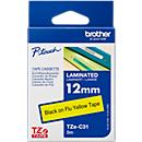Cassette de ruban pour titreuses TZe-C31 Brother, 12 mm de largeur, jaune de sécurité/noir