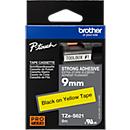 Cassette de ruban pour titreuses TZe-S621 Brother, 9 mm de largeur, jaune/noir