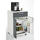 Catering-Caddy, mit Kühlschrankfach und Klappfach, B 650 x T 600 x H 1000 mm, mit Kühlbox, weiss/grau