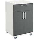 Catering-Caddy, mit Kühlschrankfach und Klappfach, B 650 x T 600 x H 1000 mm, ohne Kühlbox, weiss/graphit