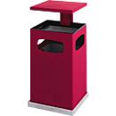 Cendrier et poubelle avec toit amovible, 70 litres, L 395 x P 395 x H 910 mm, rouge