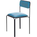 Chaise Bistro, assise similicuir bleu, design contemporain, produit second life : remplacement de l'assise possible pour une durée de vie illimitée, empilable