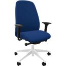 Chaise de bureau Interstuhl HEJis3, mécanisme synchrone, accoudoirs, soutien lombaire FlexGrid, dossier rembourré, assise plate, bleu moyen/blanc