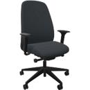 Chaise de bureau Interstuhl HEJis3, mécanisme synchrone, accoudoirs, soutien lombaire FlexGrid, dossier rembourré, assise plate, gris trafic/noir