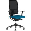Chaise de bureau NowyStyl UTILA, avec accoudoirs, mécanisme synchrone, siège multicouche, hauteur/profondeur d'assise réglables, dossier avec revêtement résille, noir/bleu
