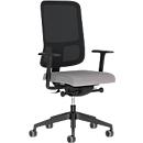 Chaise de bureau NowyStyl UTILA, avec accoudoirs, mécanisme synchrone, siège multicouche, hauteur/profondeur d'assise réglables, dossier avec revêtement résille, noir/gris