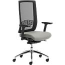 Chaise de bureau WIKI, avec accoudoirs, dossier en maille, structure en aluminium poli, gris clair