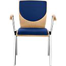 Chaise empilable 7450, siège moulé, soutien lombaire, Dossier rembourré, avec accoudoirs, Tissu de revêtement Point/Trevira CS, bleu