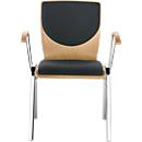 Chaise empilable 7450, siège moulé, soutien lombaire, Dossier rembourré, avec accoudoirs, Tissu de revêtement Point/Trevira CS, gris