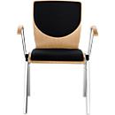 Chaise empilable 7450, siège moulé, soutien lombaire, Dossier rembourré, avec accoudoirs, Tissu de revêtement Point/Trevira CS, noir