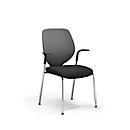 Chaise visiteur GIROFLEX 353,empilable, piètement chromé, avec accoudoirs, tissu gris/noir