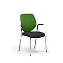 Chaise visiteur GIROFLEX 353,empilable, piètement chromé, avec accoudoirs, tissu vert/noir