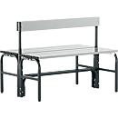 Changing bench, tubular steel/aluminium, double with back section, 1015 mm wide, anthracite