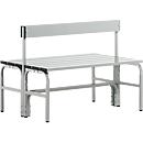 Changing bench, tubular steel/aluminium, double with back section, 1015 mm wide, light grey