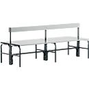 Changing bench, tubular steel/aluminium, double with back section, 1500 mm wide, anthracite
