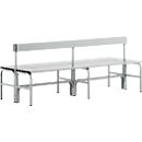 Changing bench, tubular steel/aluminium, double with back section, 1500 mm wide, light grey