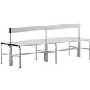Changing bench, tubular steel/aluminium, double with back section, 1500 mm wide, white-alu