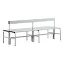 Changing bench, tubular steel/aluminium, double with back section, 2000 mm wide, light grey