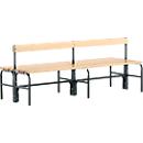 Changing bench, tubular steel/wood, double, with back section, 2000 mm wide, anthracite