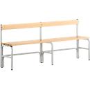 Changing bench, tubular steel/wood, single, with back section, 1500 mm wide, light grey