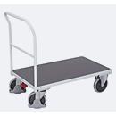 Chariot à barres de poussée, panneau acier/MDF, gris clair/gris foncé, L 1230 x l 800 mm, avec traverse, roulettes TPE avec EasySTOP, jusqu'à 500 kg