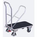 Chariot à cintres pliable, aluminium/plaque de recouvrement, caoutchouc, aluminium argent/noir, L 900 x l 600 mm, pliable avec traverse, roulettes TPE avec EasySTOP, jusqu'à 150 kg