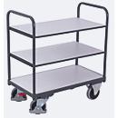 Chariot à étagères ESD, acier/ aggloméré, gris graphite/ gris clair, 3 étagères, 1200 x 800 mm, EasySTOP, jusqu'à 250 kg