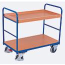 Chariot à plateaux, acier/MDF, décor bleu gentiane/hêtre, 2 plateaux, 850 x 500 mm, EasySTOP, jusqu'à 250 kg