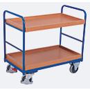 Chariot à plateaux, acier/plaque MDF, décor bleu gentiane/hêtre, 2 plateaux, 815 x 455 mm, EasySTOP, jusqu'à 250 kg