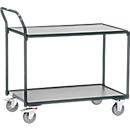Chariot à plateaux Fetra, 2 plateaux, L 850 x l 500 mm, jusqu'à 300 kg, 2 poignées de poussée, roues pivotantes &amp; fixes, bois &amp; acier, gris anthracite RAL 7016
