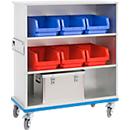 Chariot armoire G®-Cup light GMÖHLING, avant ouvert, jusqu’à 300 kg, 3 étages, volume env. 740 L