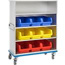 Chariot armoire G®-Cup light GMÖHLING, avant ouvert, jusqu’à 300 kg, 4 étages, volume env. 850 L