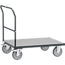 Chariot avec poignée de poussée, acier/bois, gris anthracite, jusqu'à 600 kg, l. 1200 x P 800 mm, roulettes TPE