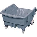 Chariot basculant, polyéthylène, gris, L 920 x P 1320 x H 625 mm, 300 l, hauteur de déversement 405 mm, jusqu'à 150 kg