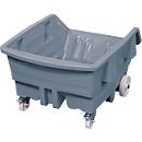 Chariot basculant, polyéthylène, gris, L 960 x P 1440 x H 825 mm, 500 l, hauteur de déversement 460 mm, jusqu'à 150 kg