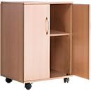 Chariot de bureau avec portes battantes, avec roulettes, hêtre