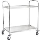 Chariot de service et desserte, inox, Surface de chargement L 820 x l. 500 mm, capacité de charge 100 kg, 2 étages