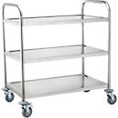 Chariot de service et desserte, inox, Surface de chargement L 820 x l. 500 mm, capacité de charge 150 kg, 3 étages