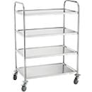 Chariot de service et desserte, inox, Surface de chargement L 820 x l. 500 mm, capacité de charge 200 kg, 4 étages