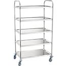 Chariot de service et desserte, inox, Surface de chargement L 820 x l. 500 mm, capacité de charge 250 kg, 5 étages