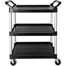 Chariot de service Rubbermaid Utility Cart, 3 étagères, jusqu'à 90 kg, modèle ouvert, noir