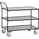 Chariot de table, 3 niveaux, acier/bois, gris anthracite, L 1000 x P 600 mm, jusqu'à 300 kg, pneus TPE