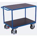 Chariot de table à usage intensif, acier/plaque de sérigraphie, bleu gentiane/marron foncé, 2 plateaux, L 1195 x l 800 mm, roulettes en caoutchouc plein avec EasySTOP, jusqu'à 1000 kg