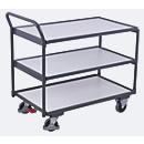 Chariot de table ESD, acier/panneau de particules, gris graphite/gris clair, 3 plateaux, L 835 x l 505 mm, roulettes TPE avec EasySTOP, jusqu'à 250 kg