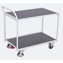 Chariot de table léger, panneau acier/MDF, gris clair/gris foncé, 2 étagères, L 835 x l 505 mm, roulettes TPE avec EasySTOP, jusqu'à 250 kg